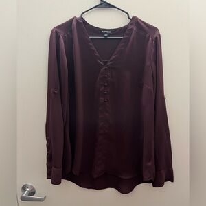 Maroon long sleeved button down blouse express